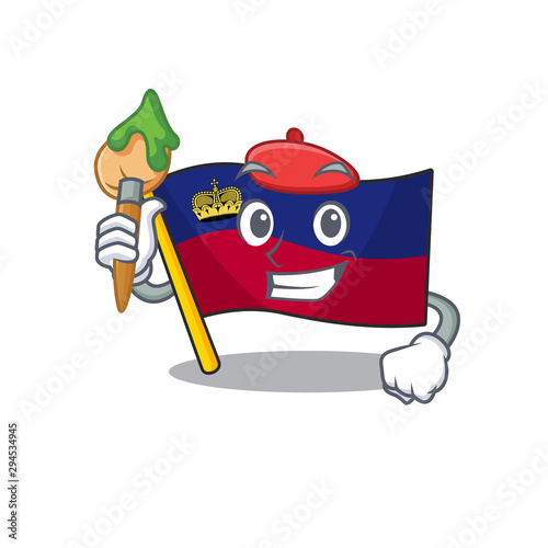Artist flag liechtenstein mascot with isolated character