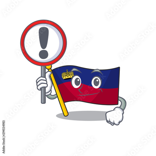 With sign flag liechtenstein mascot with isolated character