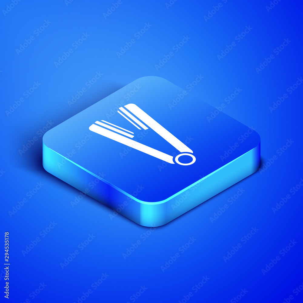 Isometric Curling iron for hair icon isolated on blue background. Hair  straightener icon. Blue square button. Vector Illustration Stock Vector |  Adobe Stock