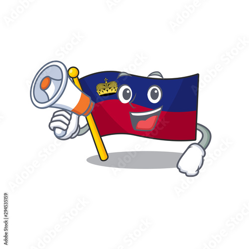 With megaphone flag liechtenstein mascot with isolated character