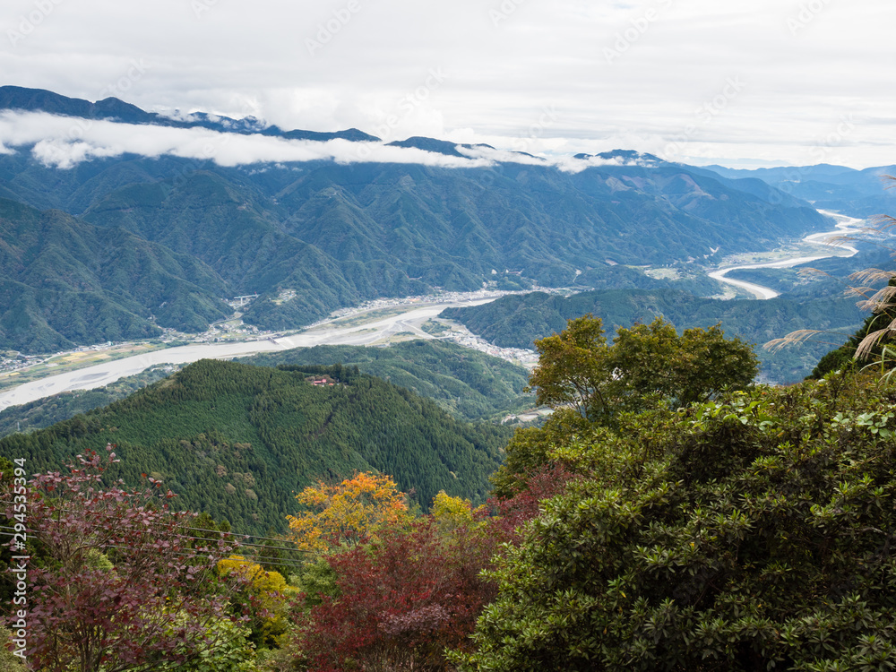 Panoramic view of Fuji river valley from the top of Mount Minobu - Yamanashi prefecture, Japan