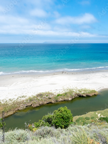 Water Canyon Beach, Coastal Road, near Ranch at Bechers Bay Pier on a sunny spring day, Santa Rosa Island, Channel Islands National Park, Ventura, California, USA