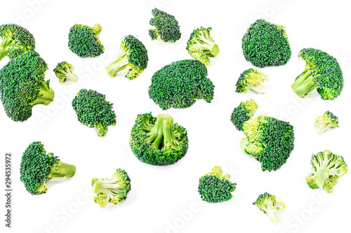 Creative layout made of broccoli. Raw Broccoli Pattern. Fresh green Vegetables isolated on white background. Top view