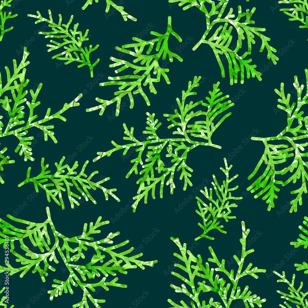 Seamless green background with fir branches