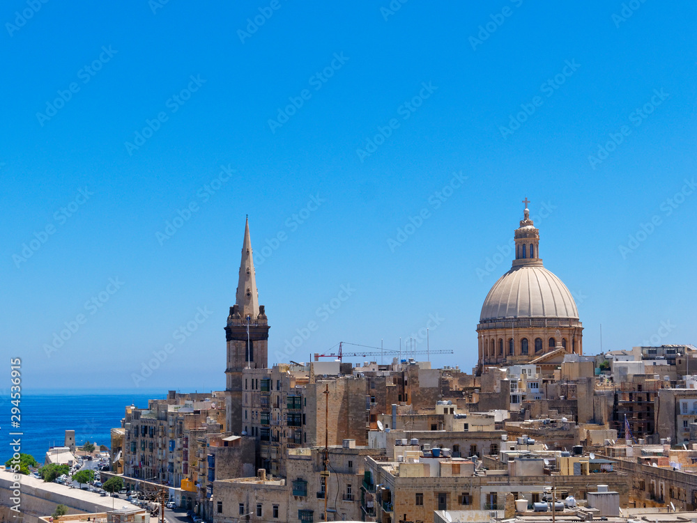 View of the sea and the old town of Valetta. Malta.
