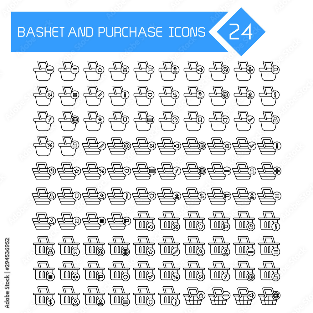 Plakat shopping basket and purchase icons set line design