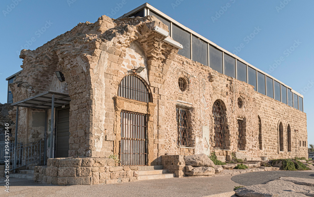 beit etzel museum is built on the ruins of an ancient ottoman period sandstone building near the beach in Tel Aviv Israel