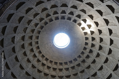 Internal view to the dome of the Pantheon in the Rome city in Italy