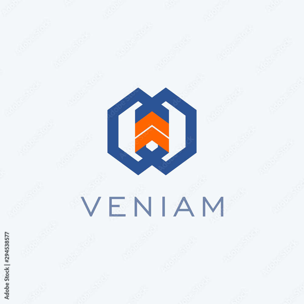 Abstract arrow with hexagon shape logo design icon vector template