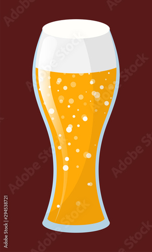 Beer in glass, alcohol beverage of bachelor party. Yellow drink with bubbles and foam, ale in goblet, element of celebration stag-party, tipple sign. Vector illustration in flat cartoon style