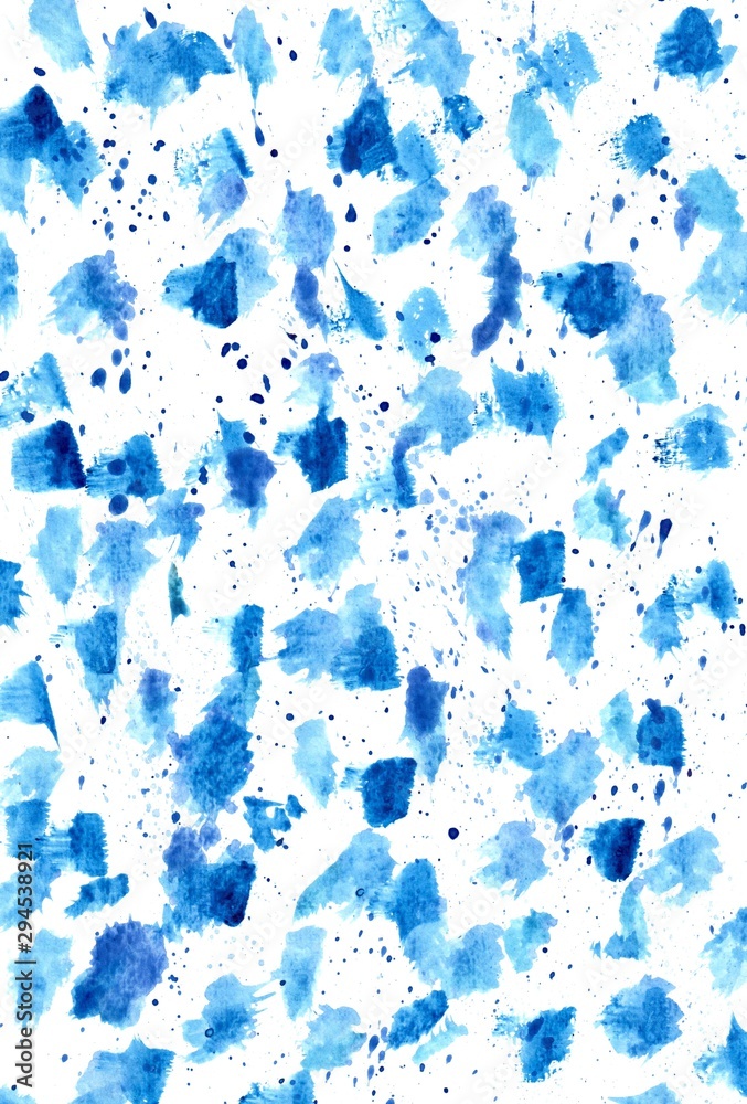 white light and dark blue winter texture and background with big and small dots and spots drawn by watercolor paints
