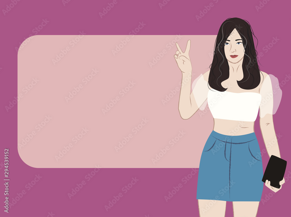 Asian girl with a good-natured gesture of the fingers Asian girl with a good-natured gesture of the fingers
