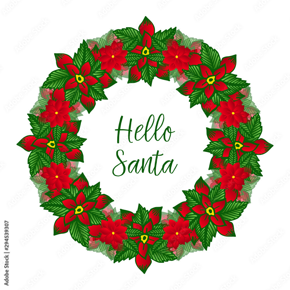 Template for design of invitation card hello santa, with bright red wreath frame. Vector