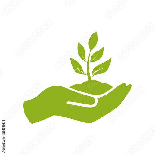 Plant in hand. Vector icon