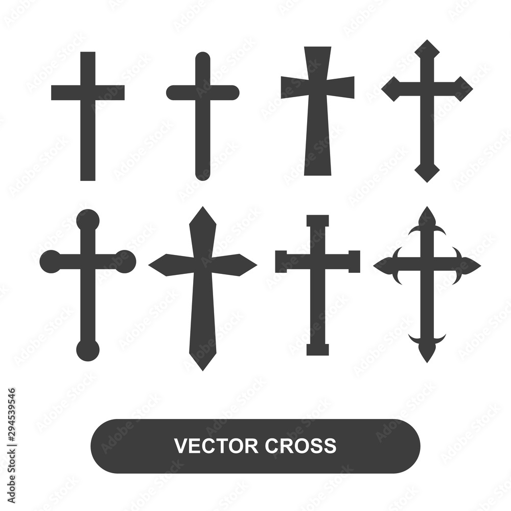 Set christian cross vector symbol flat and outline style