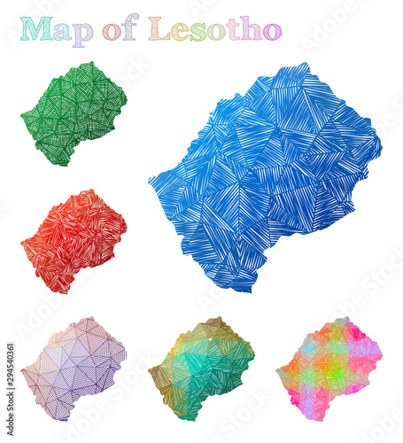 Hand-drawn map of Lesotho. Colorful country shape. Sketchy Lesotho maps collection. Vector illustration.