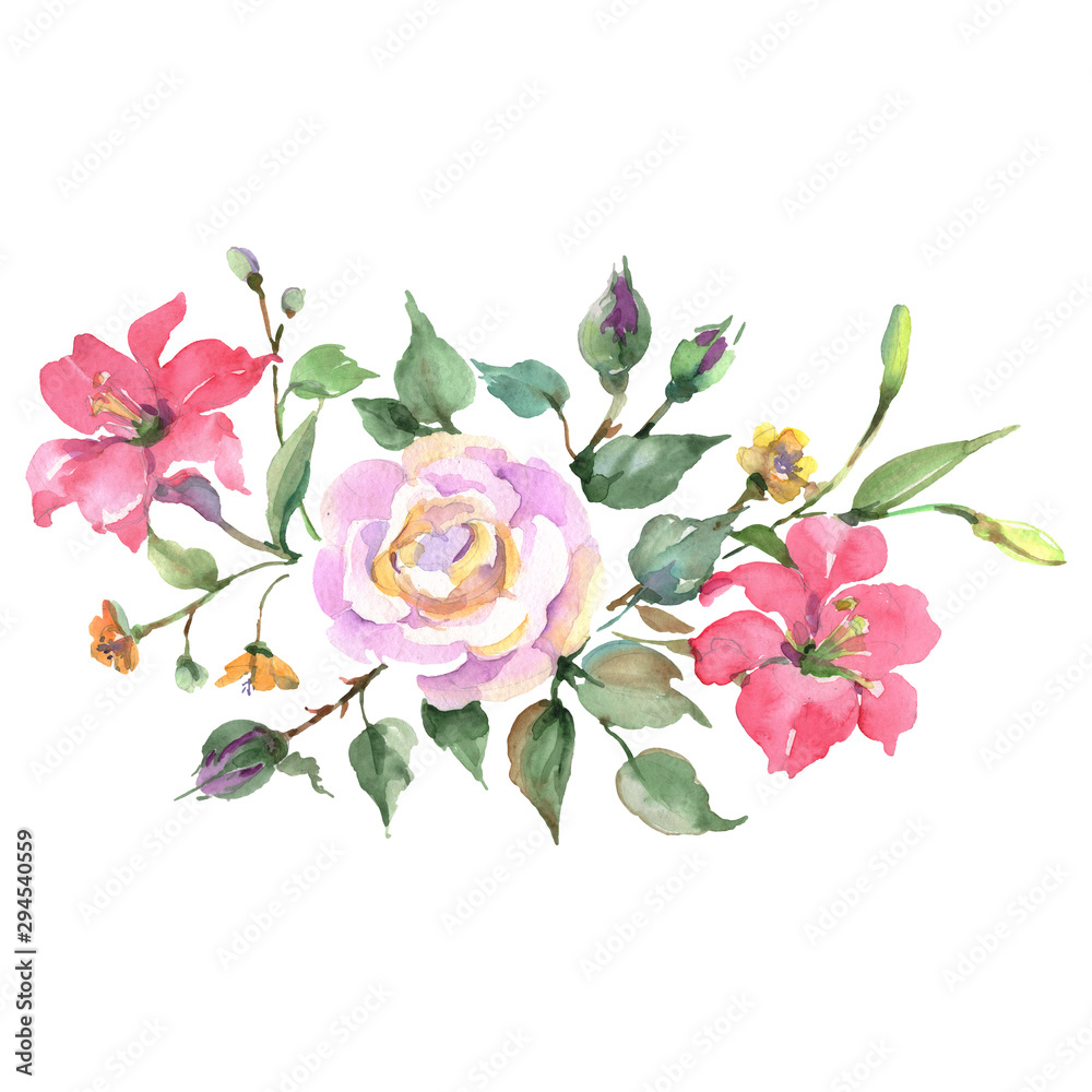 Roses bouquet floral botanical flowers. Watercolor background set. Isolated bouquets illustration element.