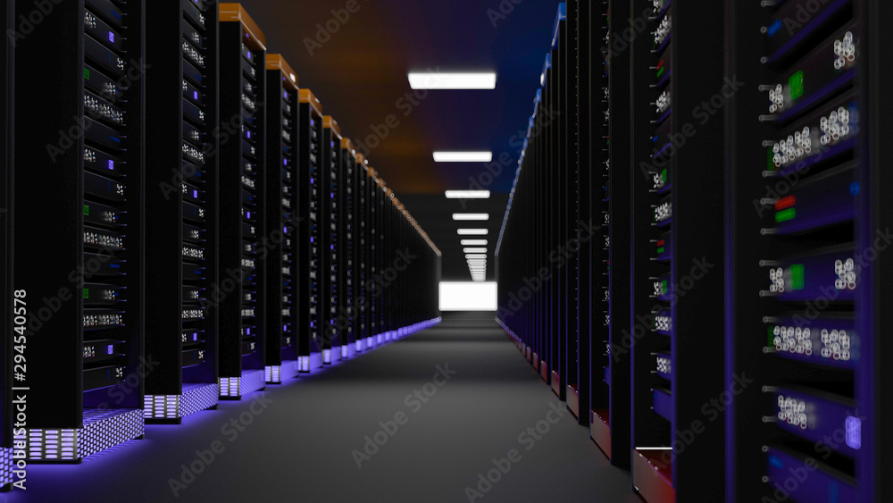 Server room data center. Backup, mining, hosting, mainframe, farm and computer rack with storage information. 3d render Server room data center. Backup, mining, hosting, mainframe, farm and computer rack with storage information. 3d render