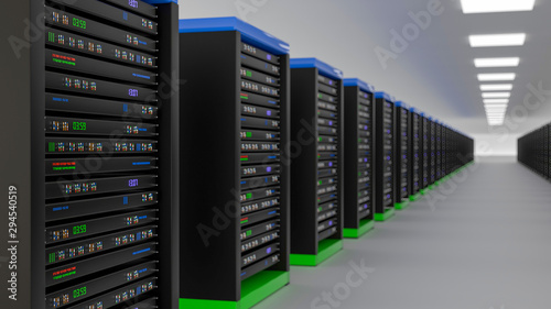 Server room data center. Backup  mining  hosting  mainframe  farm and computer rack with storage information. 3d render