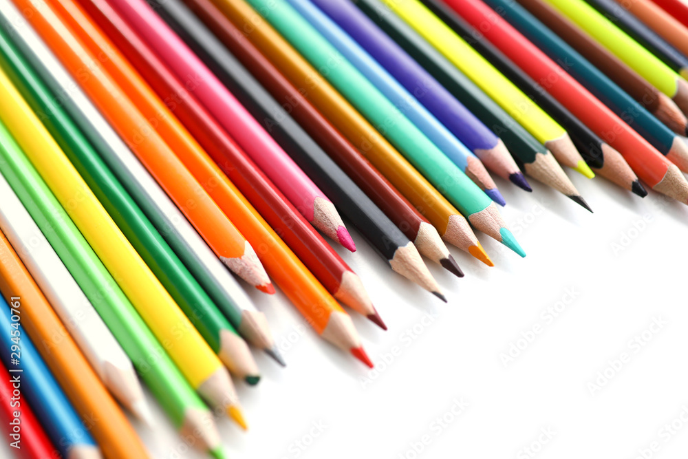 Set og color pencil lie on the table. Paint education concept