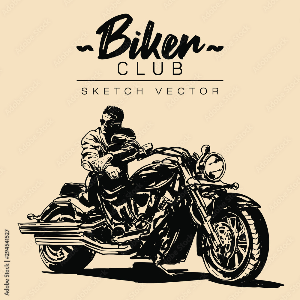 Motorcycle Rider Scetch Biker on a motorcycle. Hand drawn sketch vector illustration Stock ...