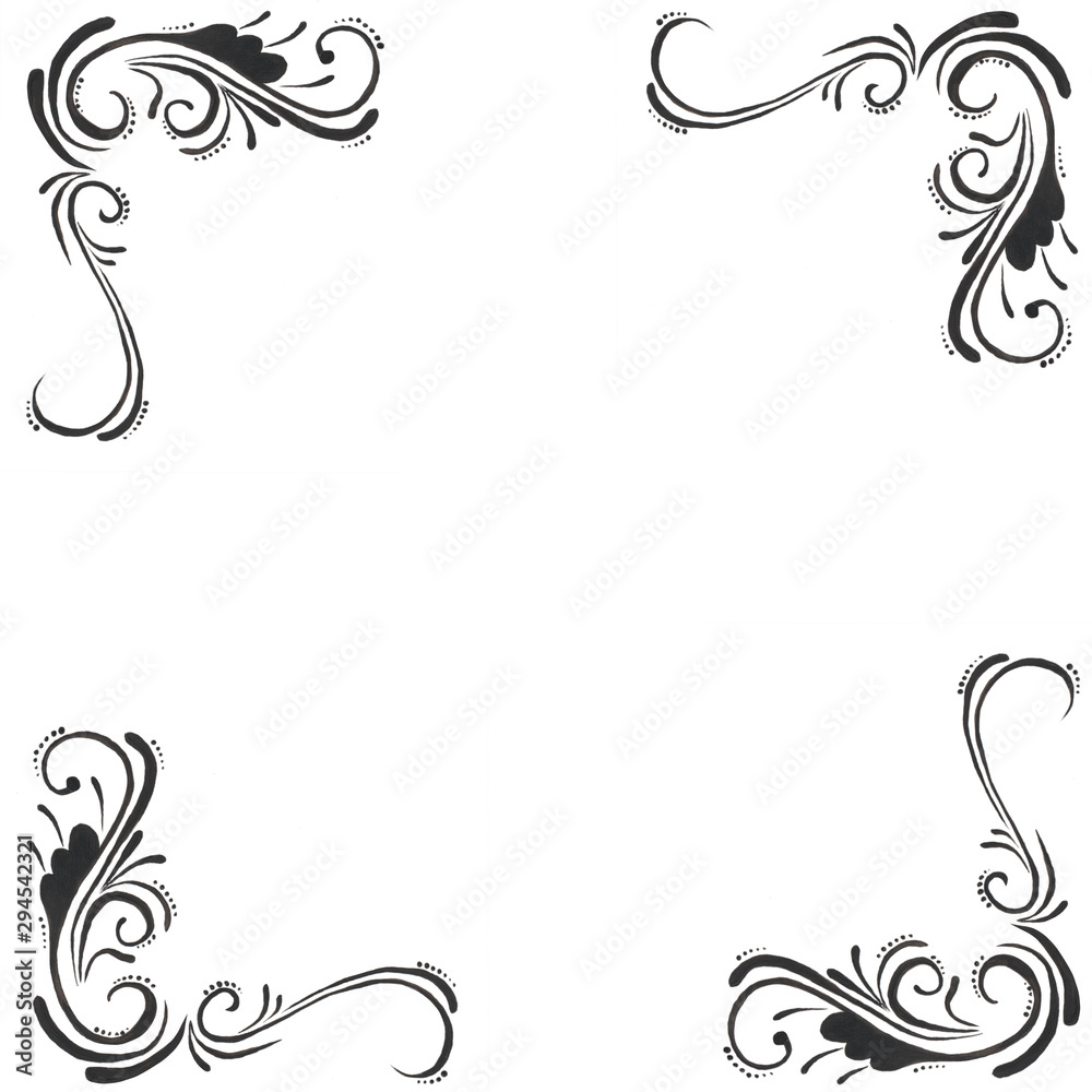 frame with painted  floral elements, isolated on white