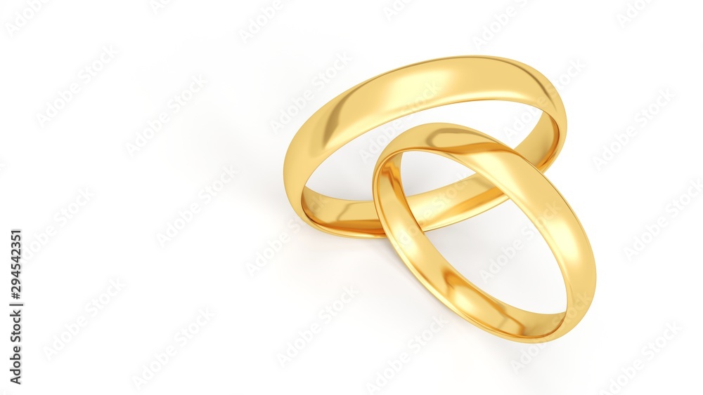 Gold wedding rings isolated on white background. 3d illustration. Gold wedding rings isolated on white background. 3d illustration.