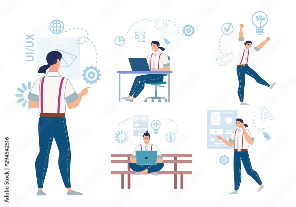 Freelancer Characters Work Routine Flat Vector Set Freelancer Characters Work Routine Flat Vector Set