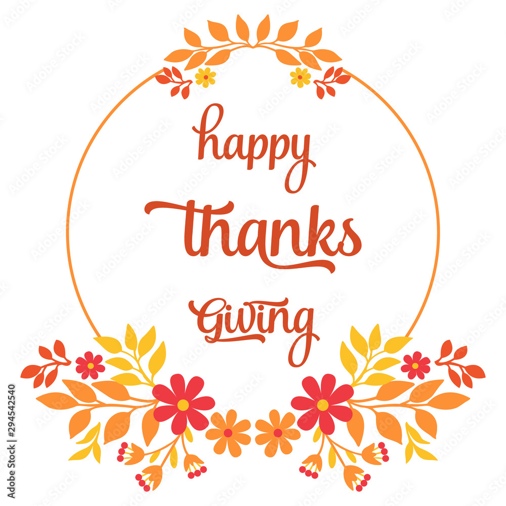 Calligraphy card of thanksgiving, with ornate of autumn leaf flower frame. Vector
