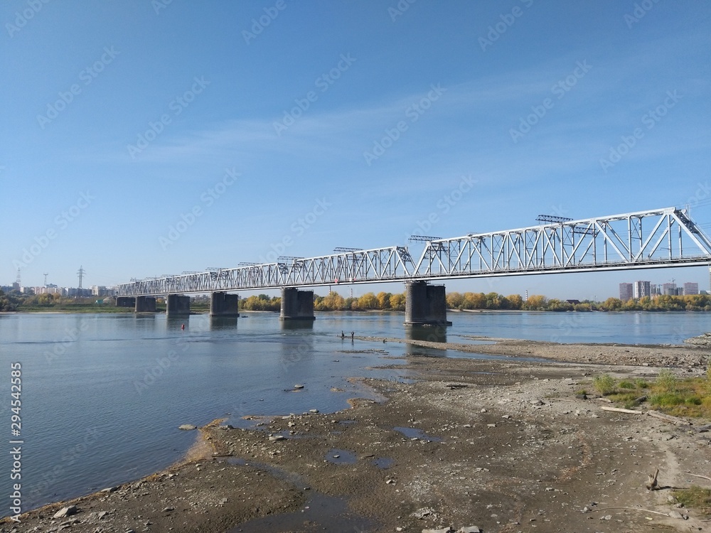 railway bridge in the city of Novosibirsk over the Ob river