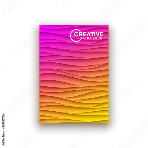 Minimal fluid covers design wall panel. Halftone colorful realistic 3d relief wave design. Future liquid modern interior gypsum stucco relievo patterns. Eps10 vector background set.