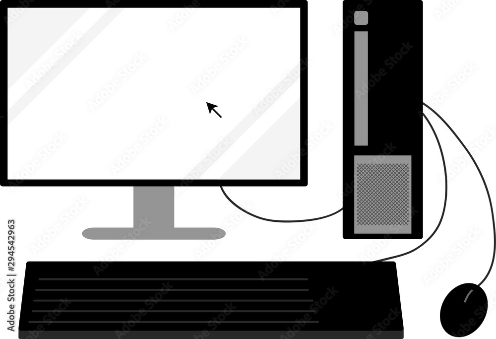 デスクトップパソコン 有線 矢印 Pcモニター キーボード マウス 一式素材 Stock Vector Adobe Stock