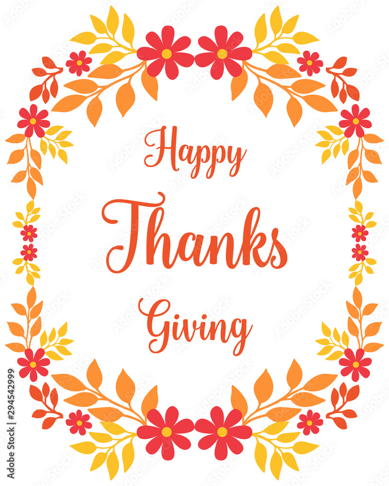 Handwritten thanksgiving background, with design element of autumn leaf floral frame. Vector