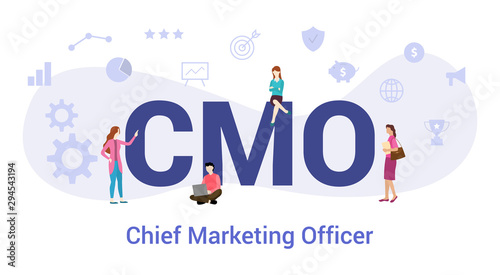 cmo chief marketing officer concept with big word or text and team people with modern flat style - vector