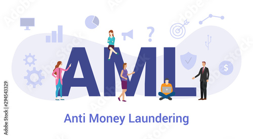 aml anti money laundering concept with big word or text and team people with modern flat style - vector