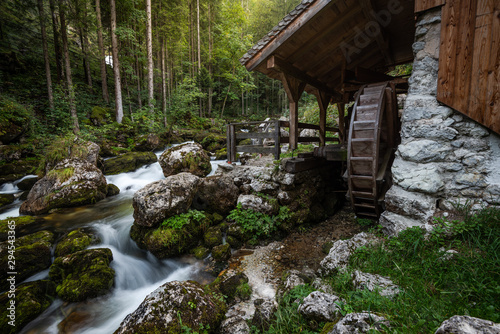 Wooden Mill at Creek by Gollinger Waterfall in Austria