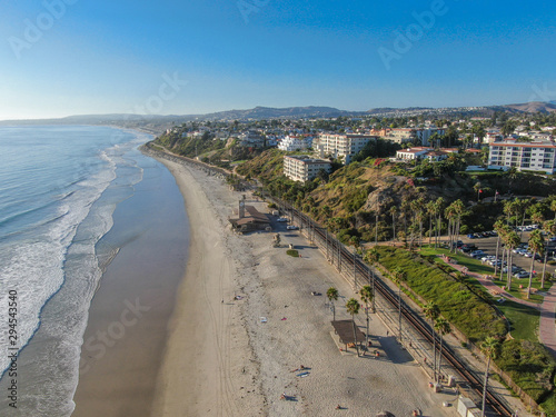Aerial view of San Clemente coastline town and beach