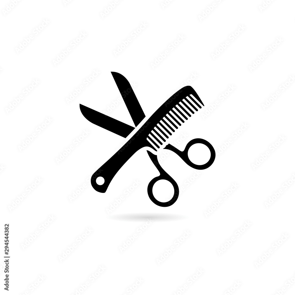 Scissor and comb icon isolated on white background - obrazy, fototapety, plakaty 