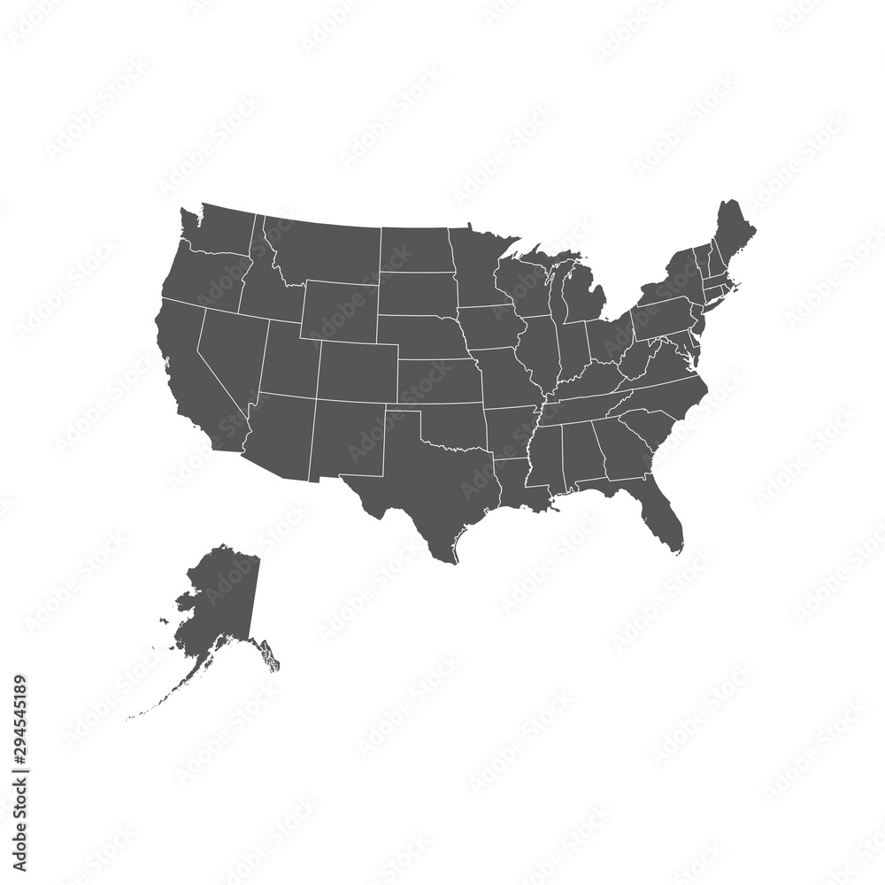 USA map with federal states on white background