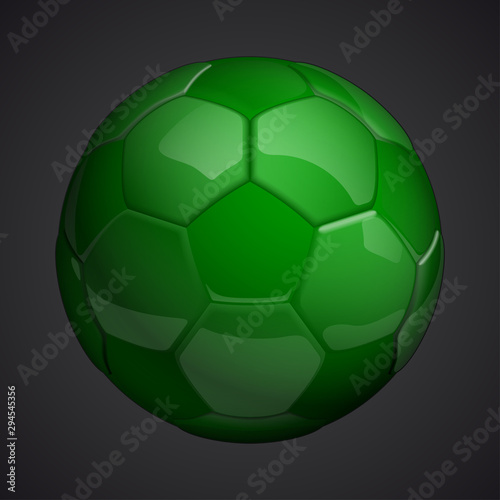 Football championship Design banner. Illustration banner with logo Realistic green glossy soccer ball Isolated on background. green classic leather football ball