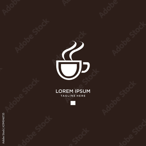 Coffee shop logo in white color. Coffee logo for coffee house or shop. Vector badge or logotype with cup. Vector Illustration .