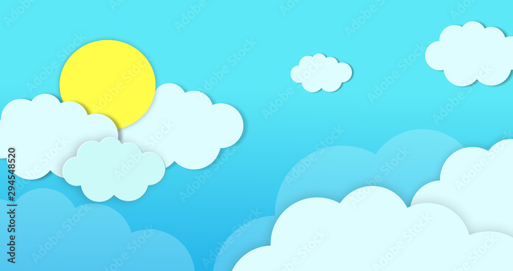 Abstract kawaii colorful clear blue sky with sun background. Soft gradient pastel cartoon graphics. Ideas for children designs or presentations. Flat design illustration of summer