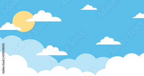 Obraz na płótnie Abstract kawaii colorful clear blue sky with sun background. Soft gradient pastel cartoon graphics. Ideas for children designs or presentations. Flat design illustration of summer w salonie