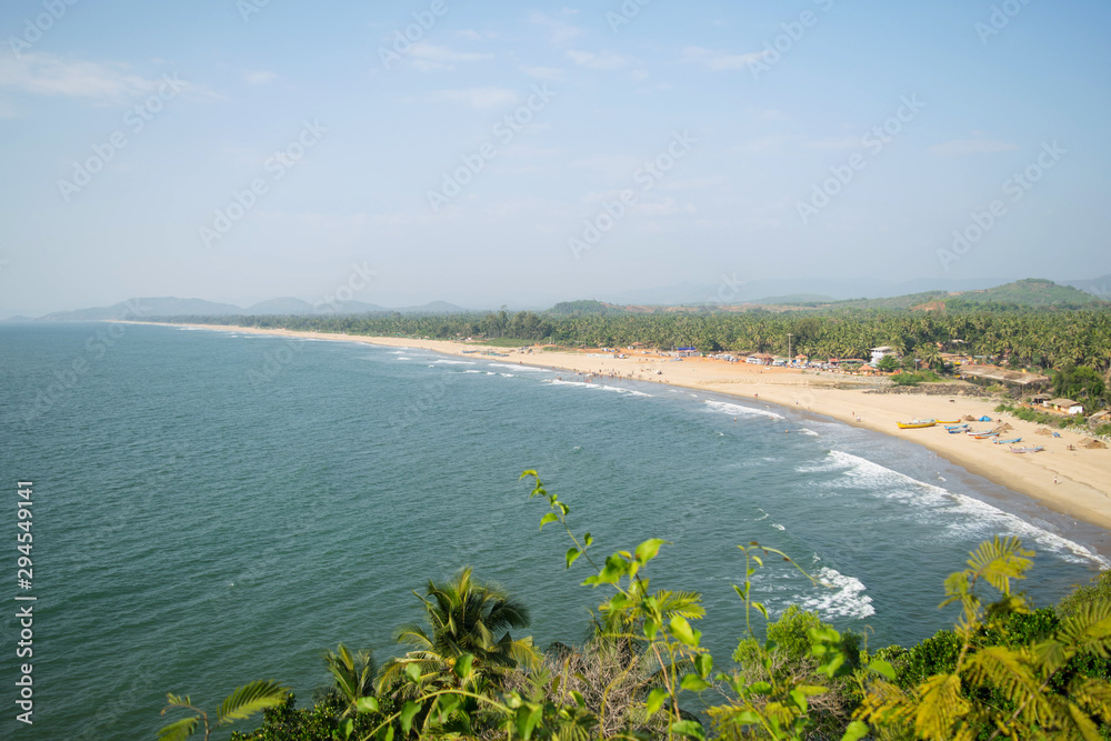 Beautiful coastline of Gokarna beach, coast and sea view from high, India