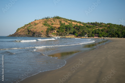 Kudle beach landscape, sandy coast, hills and sea