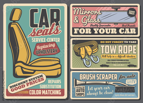 Car seat, auto towing belts, mirror, brush scraper