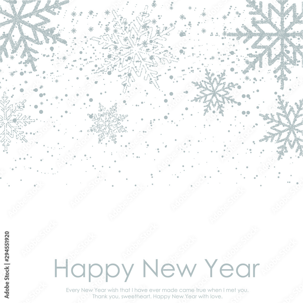 Fototapeta premium Happy New Year or Christmas card with falling snowflakes on white background. Vector