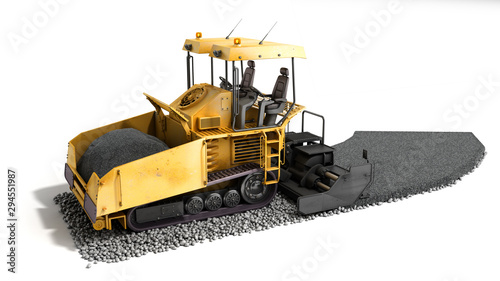 Quadro su tela Yellow asphalt spreader machine lays asphalt 3d render on white