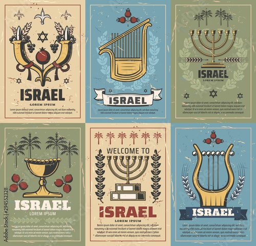Israel menorah, jewish star of David, cornucopia