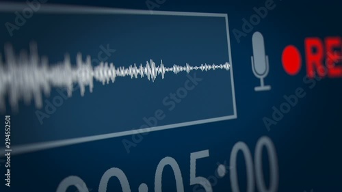 Audio Spectrum with Playback Time and REC (Record) Symbol on Monitor Screen